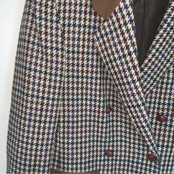 Vintage Tailored Double Breasted Herringbone Blazer Jacket Brown Tan - Picture 4 of 12